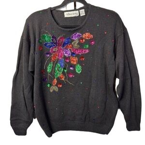 Celina Yang 80’s Black Sweater w/Colorful Embellishments. Medium. Great Condion